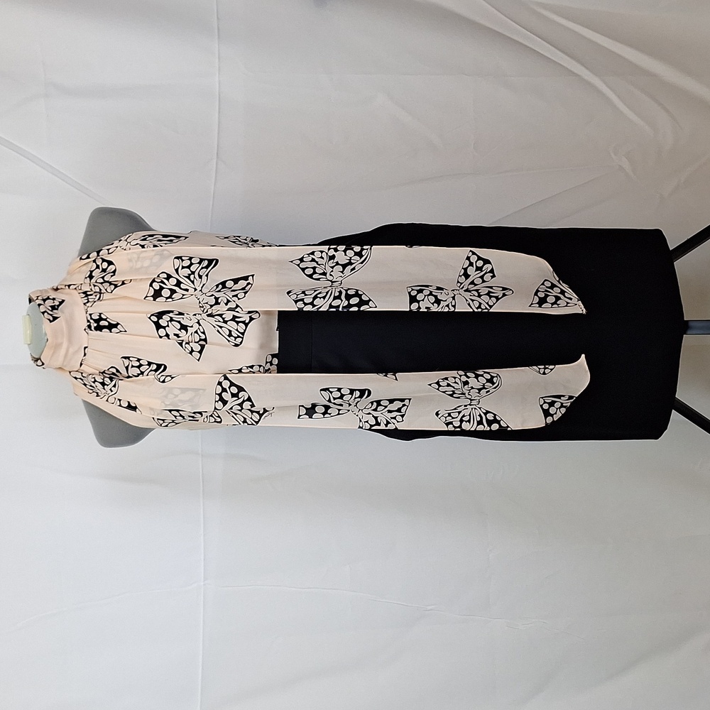 Milly Bow Print Tie Neck Dress Sz 4 Womens New
